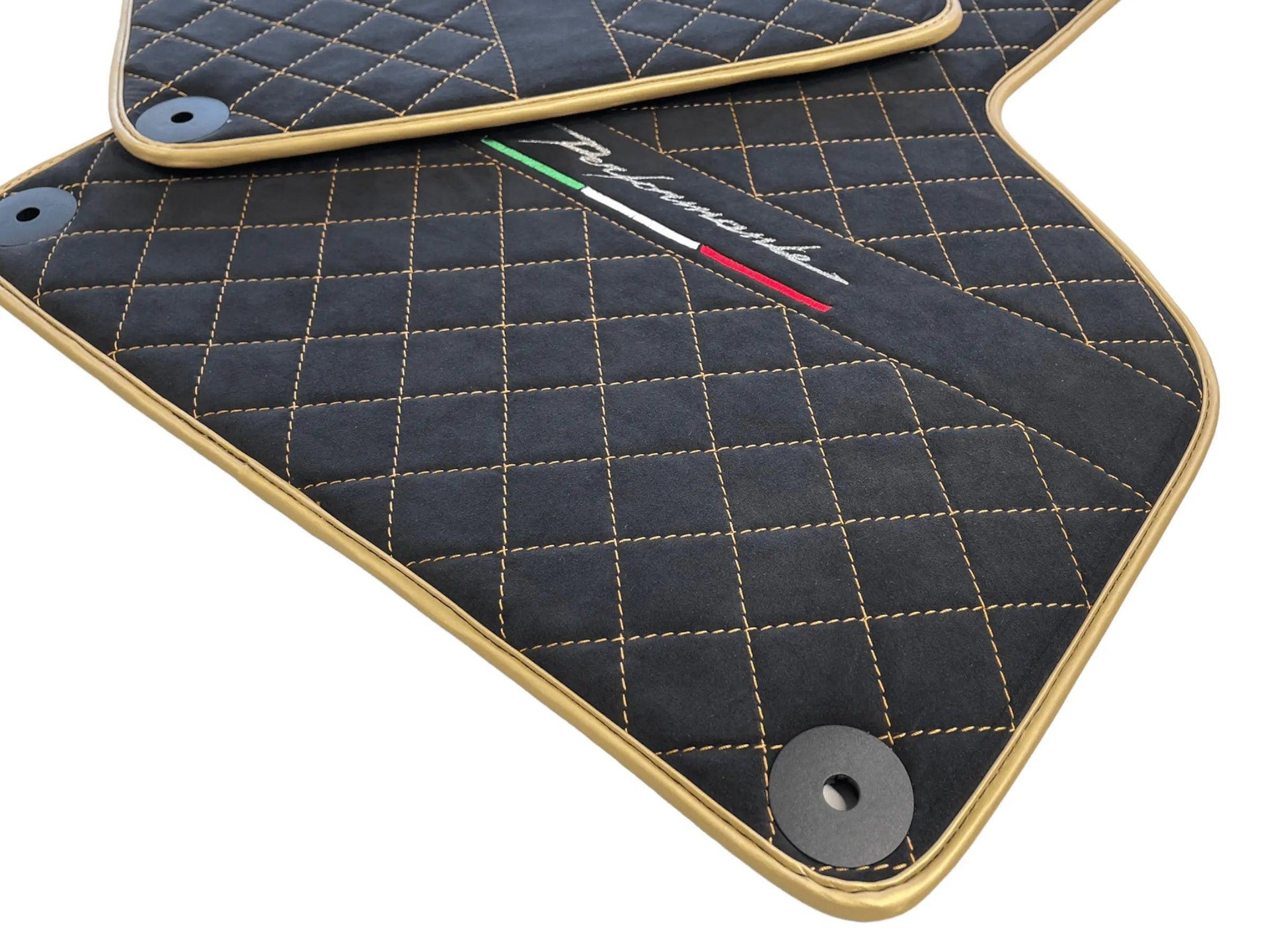 Floor Mats for Lamborghini Huracan Perfomante Alcantara Leather Gold Trim - AutoWin