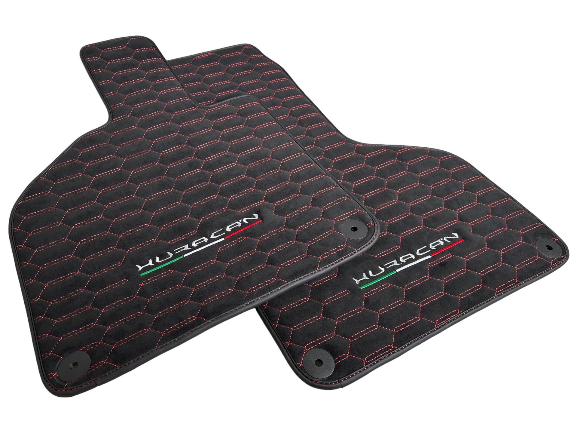 Alcantara Floor Mats for Lamborghini Huracan Red Sewing - AutoWin