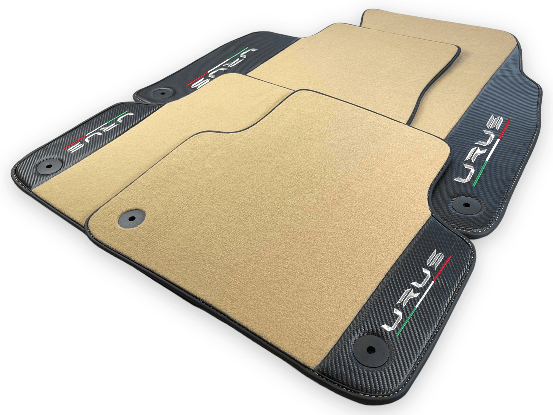 Beige Floor Mats For Lamborghini Urus With Carbon Leather - AutoWin