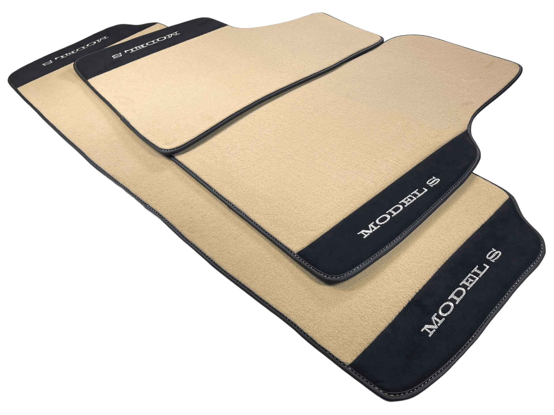Beige Floor Mats For Tesla Model S With Alcantara Leather - AutoWin
