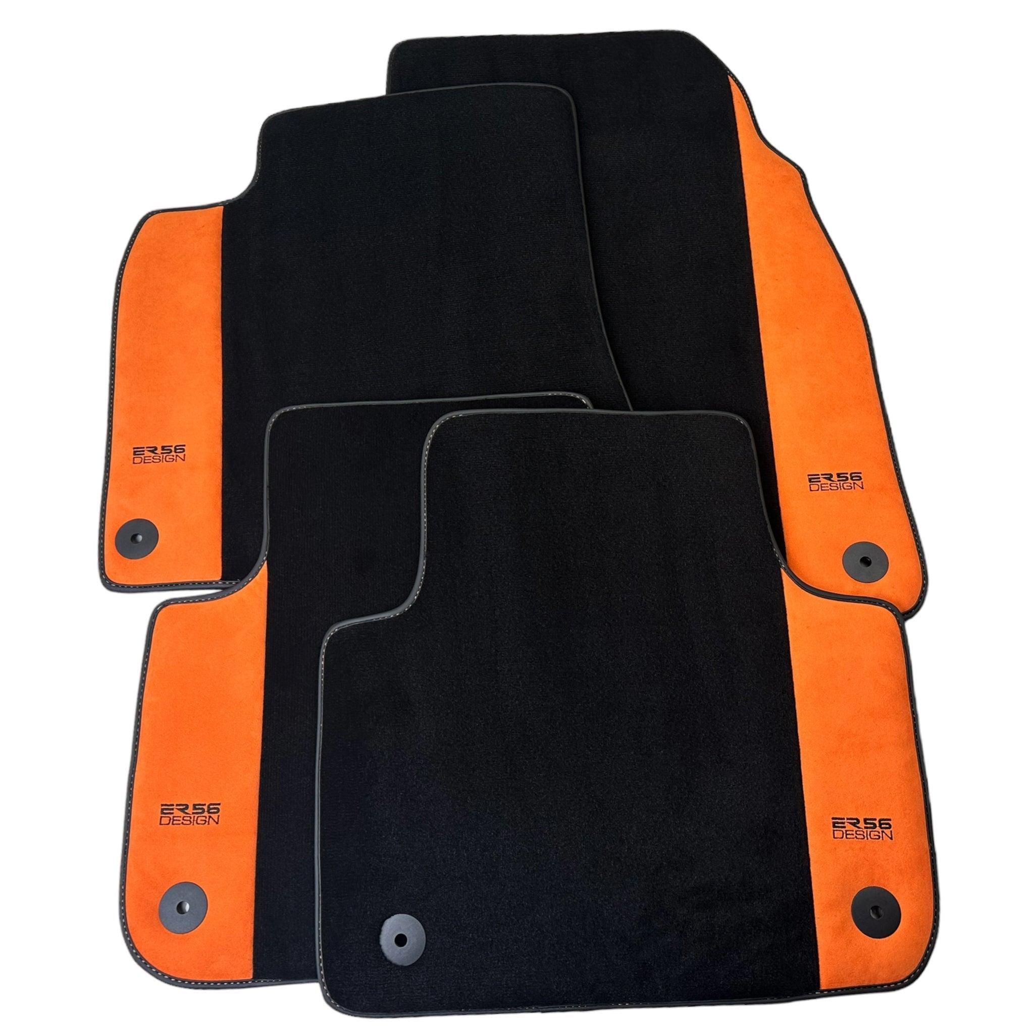 Black Floor Mats for Audi A3 - 5-door Sportback Hybrid (2021 - 2024) With Orange Alcantara | ER56 Design - AutoWin