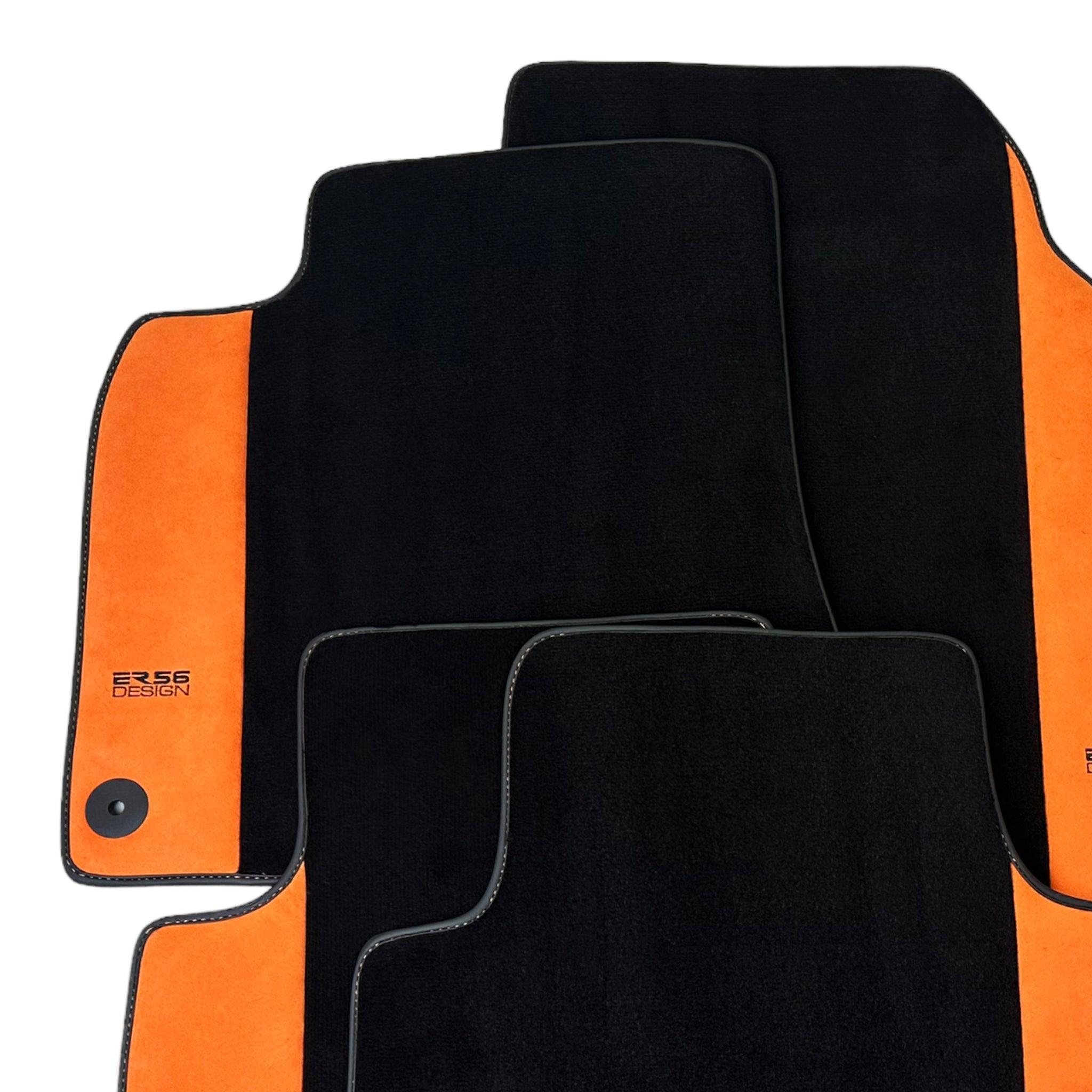 Black Floor Mats for Audi A6 - C6 Allroad Quattro Facelift (2008-2011) With Orange Alcantara | ER56 Design - AutoWin