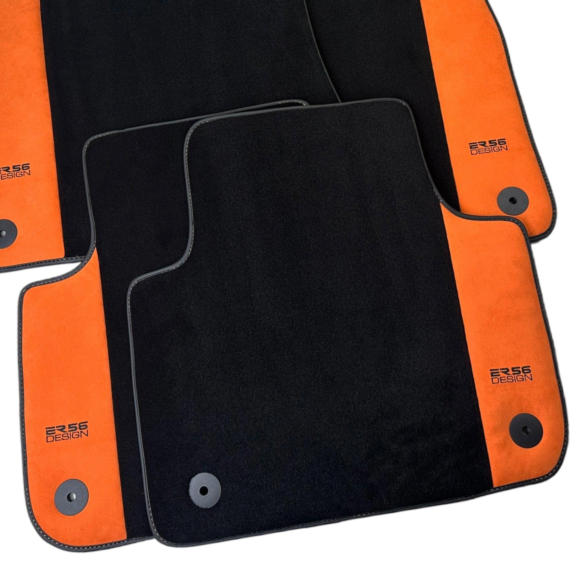 Black Floor Mats for Audi A6 - C6 Sedan Long (2004-2008) With Orange Alcantara | ER56 Design - AutoWin