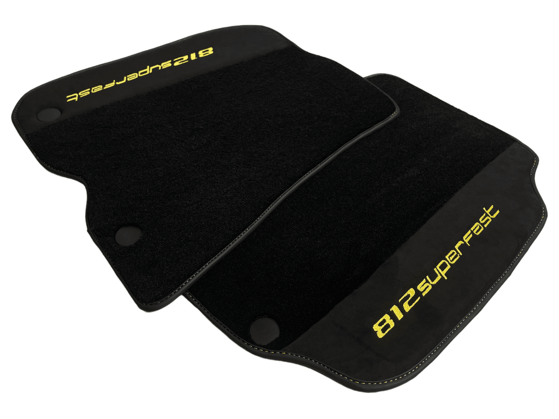 Black Floor Mats For Ferrari 812 Superfast With Alcantara Leather Yellow Edition - AutoWin