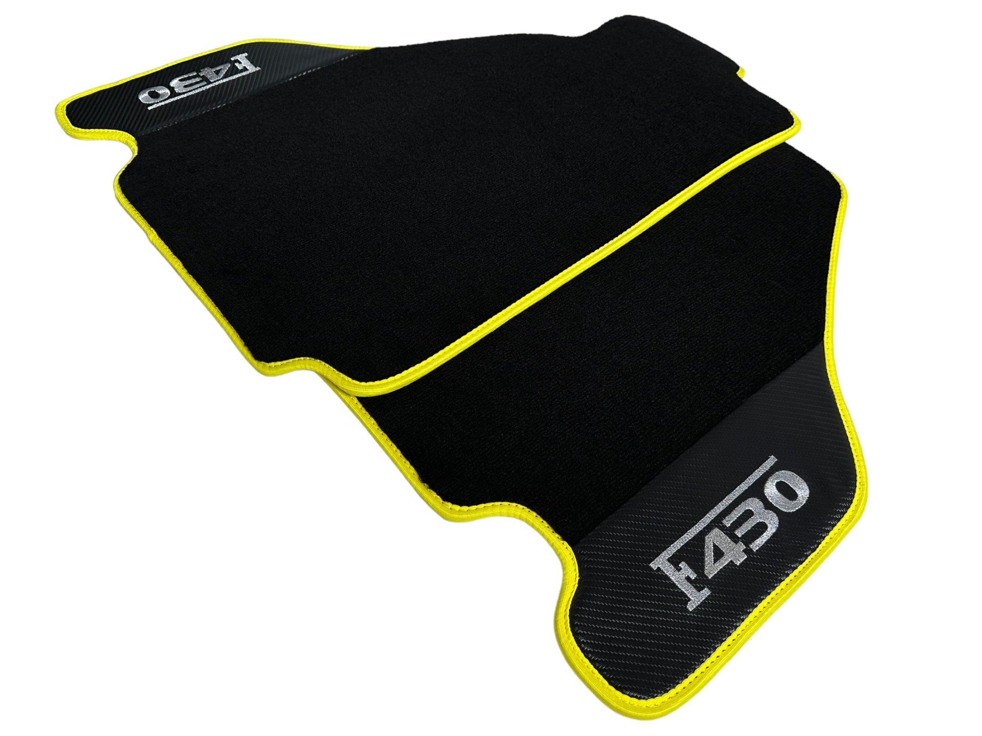 Black Floor Mats For Ferrari F430 2004-2009 With Carbon Fiber Leather Yellow Trim - AutoWin