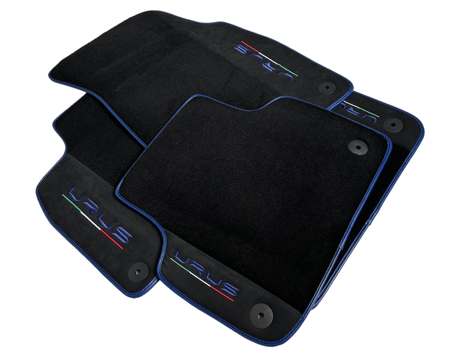 Black Floor Mats For Lamborghini Urus With Alcantara Leather Dark Blue Trim - AutoWin