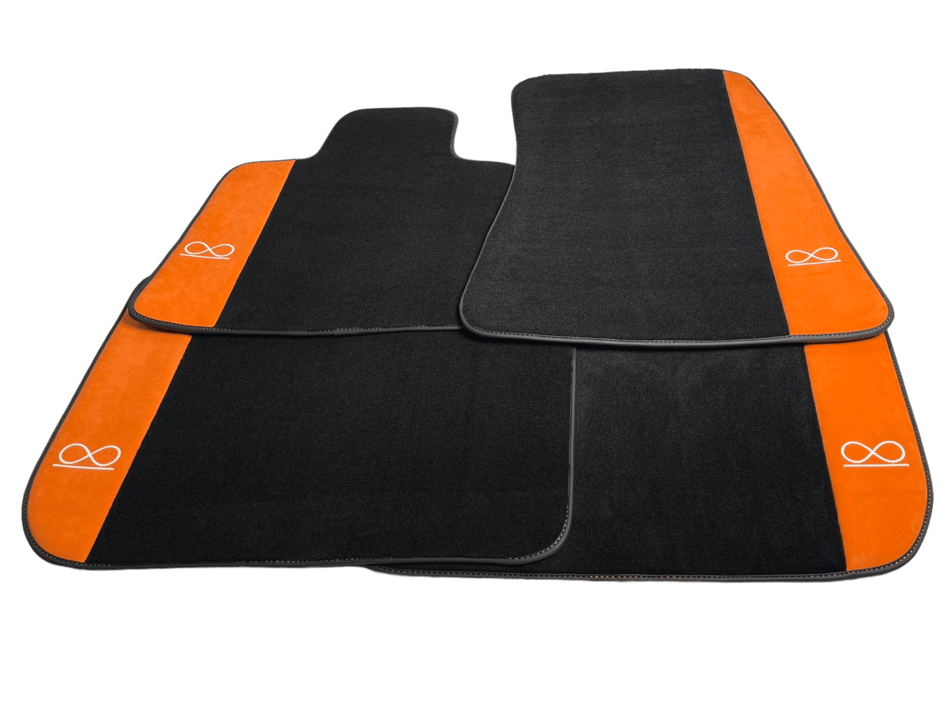 Black Floor Mats For Rolls Royce Shadow 1965-1977 With Orange Alcantara Leather - AutoWin