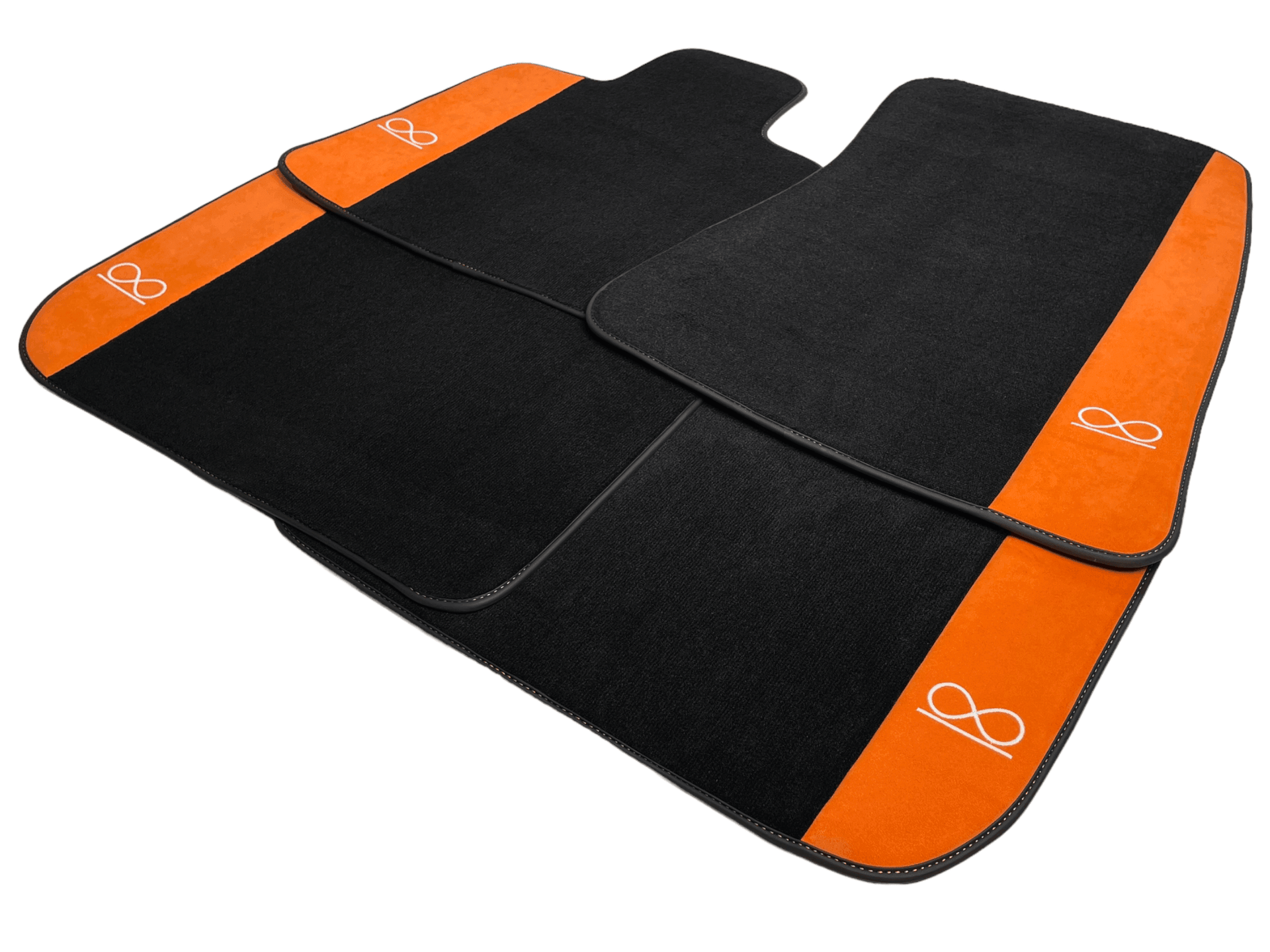 Black Floor Mats For Rolls Royce Shadow 1965-1977 With Orange Alcantara Leather - AutoWin