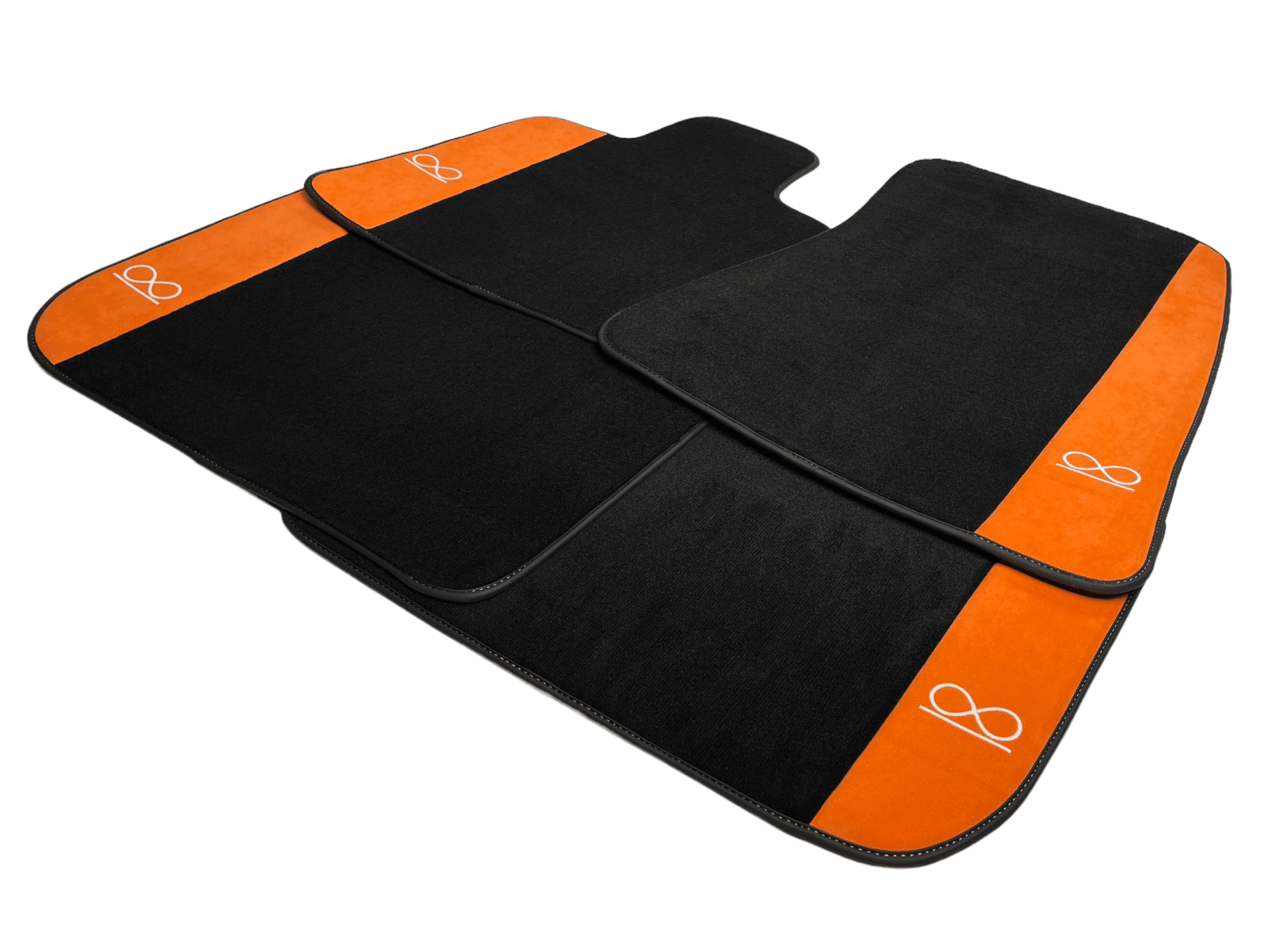 Black Floor Mats For Rolls Royce Shadow 1965-1977 With Orange Alcantara Leather - AutoWin