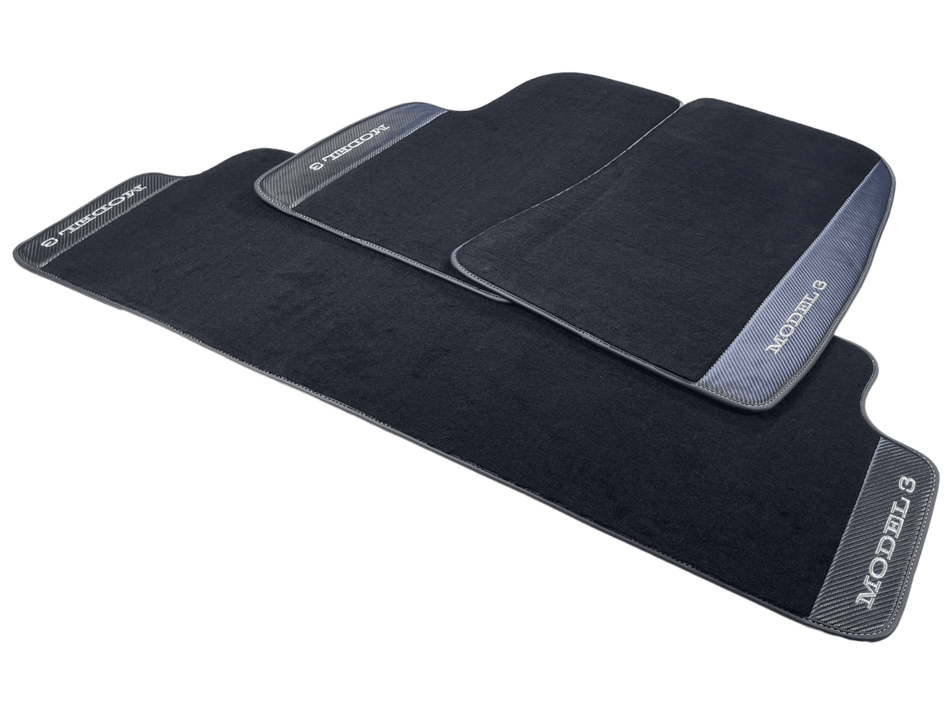 Black Floor Mats For Tesla Model 3 With Carbon Fiber Leather - AutoWin