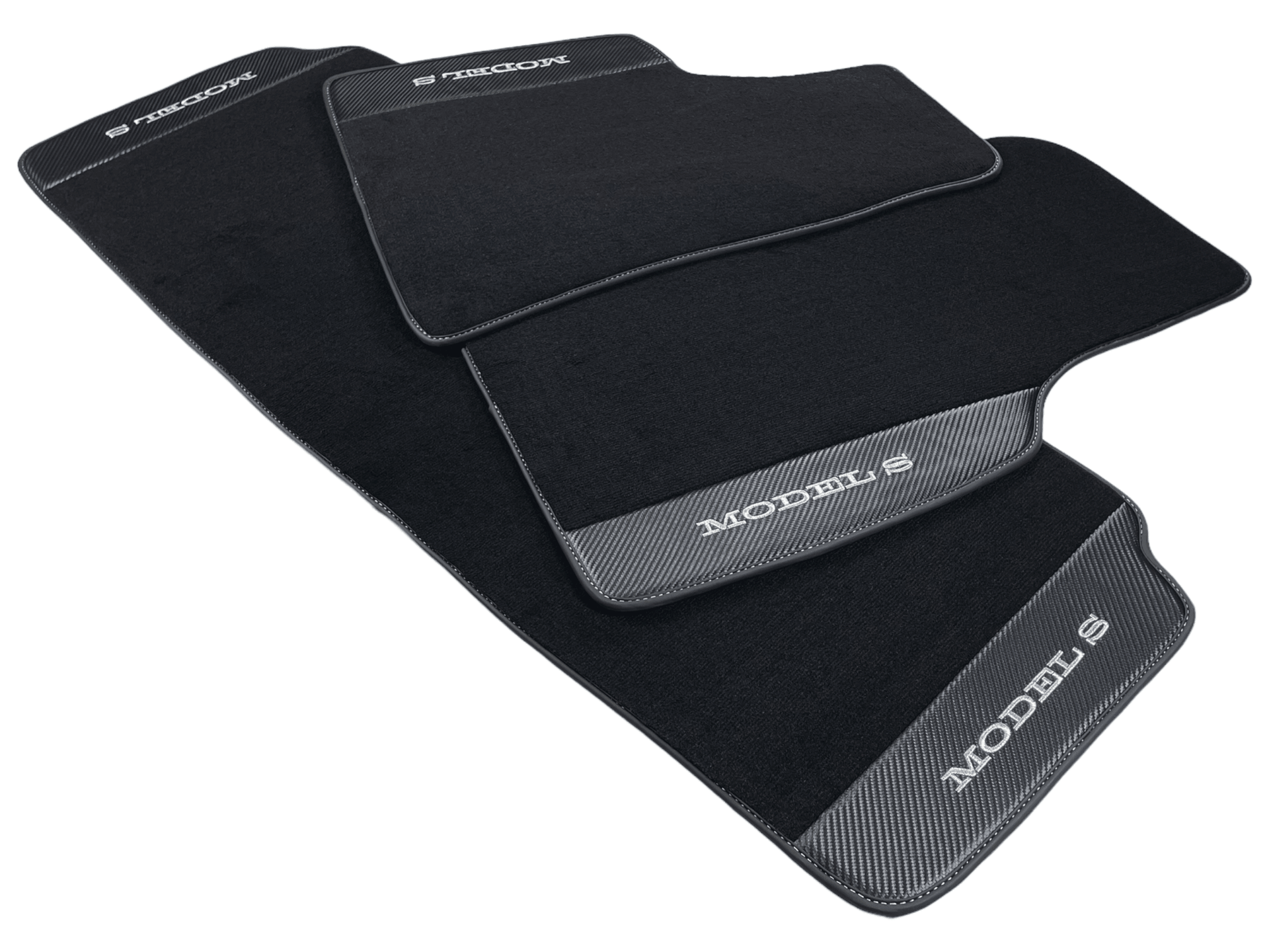 Black Floor Mats For Tesla Model S With Carbon Fiber Leather - AutoWin