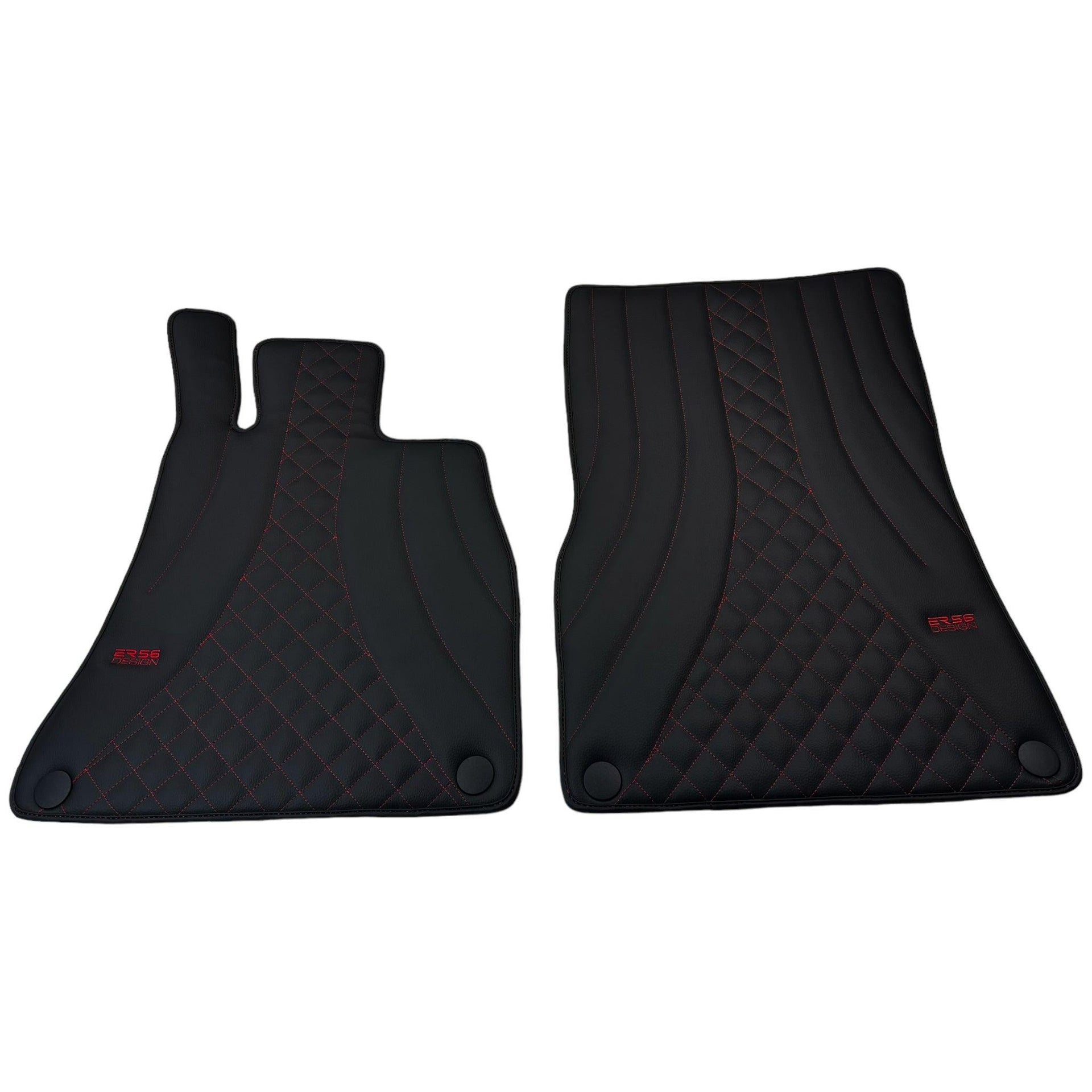 Black Leather Floor Mats For Mercedes Benz GLS-Class X166 (2016-2019) | ER56 Design - AutoWin