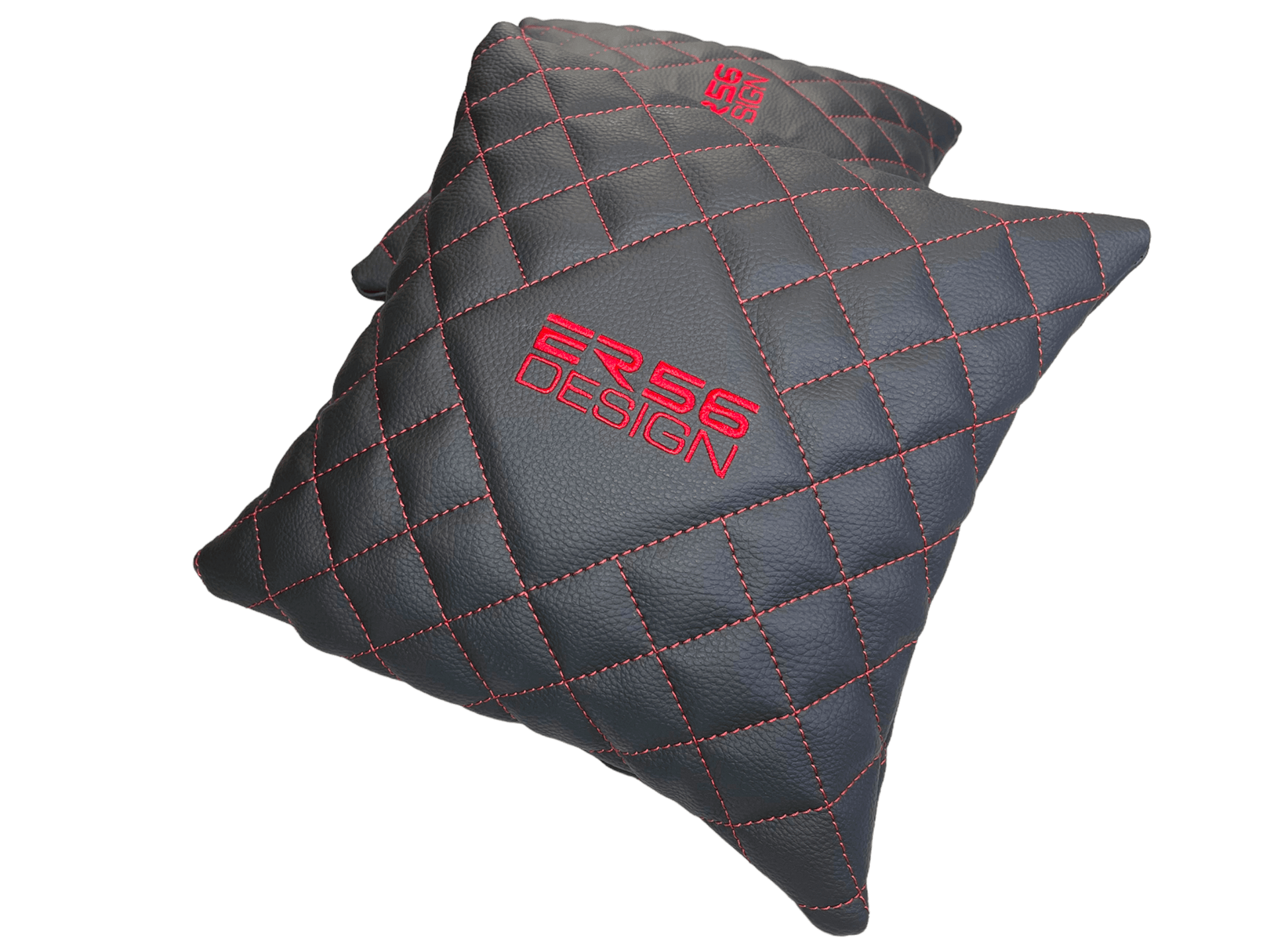 Black Leather Pillows ER56 Design Set of 2 Red Sewing - AutoWin