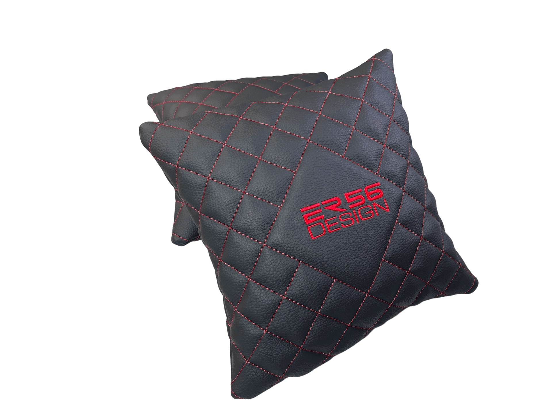 Black Leather Pillows ER56 Design Set of 2 Red Sewing - AutoWin