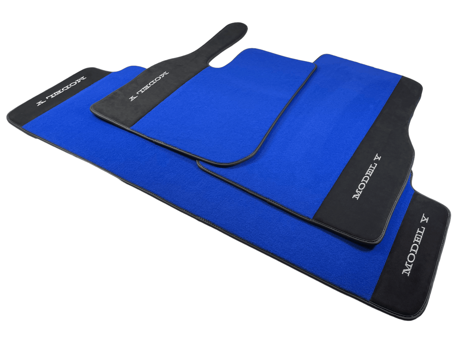 Blue Floor Mats For Tesla Model Y With Alcantara Leather - AutoWin