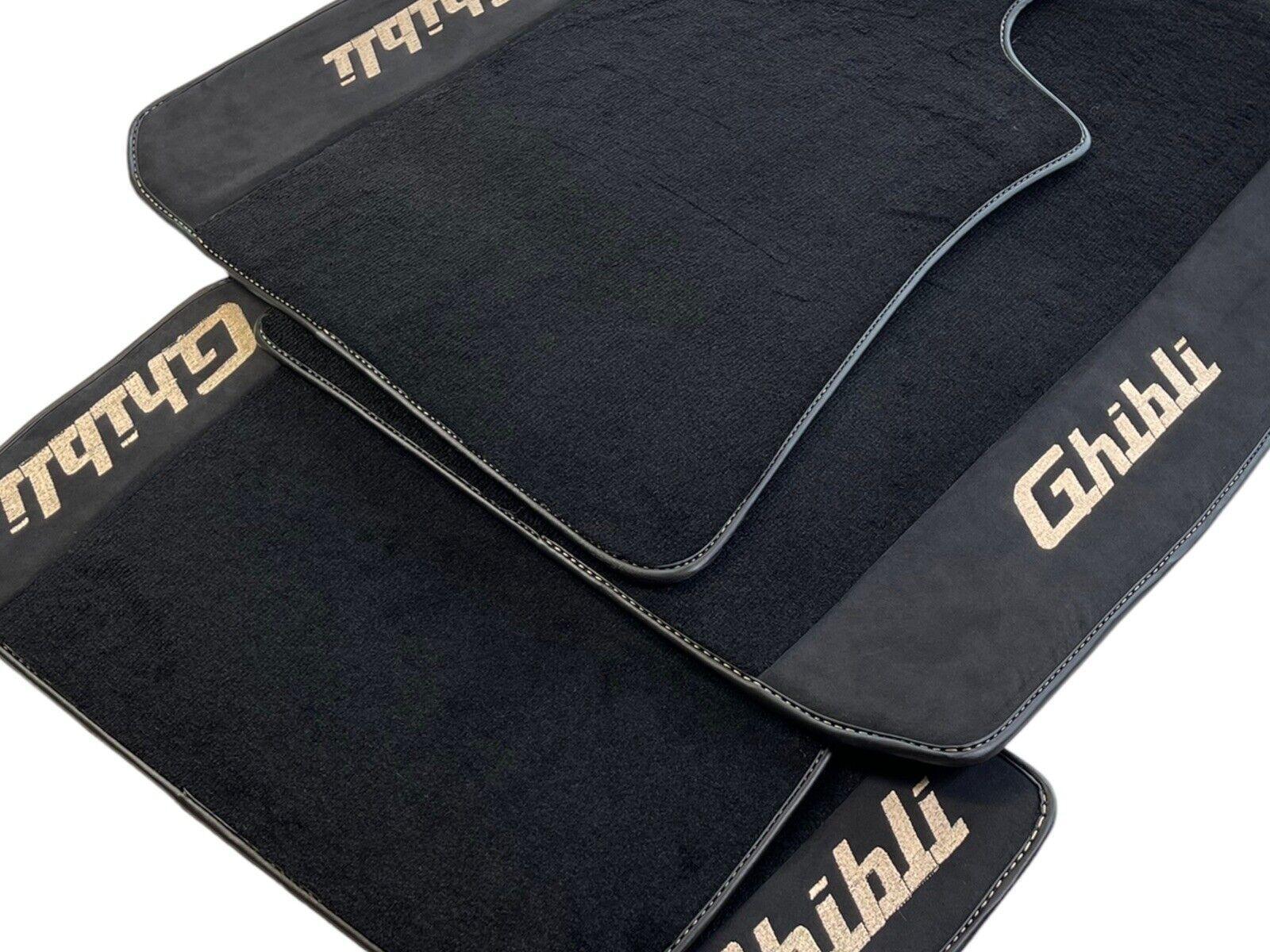 Floor Mats For Maserati Ghibli 2013-2022 Black With Alcantara Leather - AutoWin