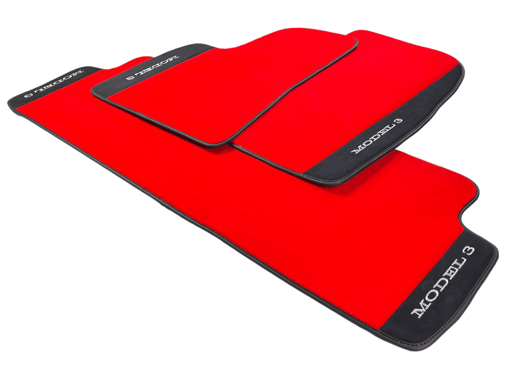 Red Floor Mats For Tesla Model 3 With Alcantara Leather - AutoWin