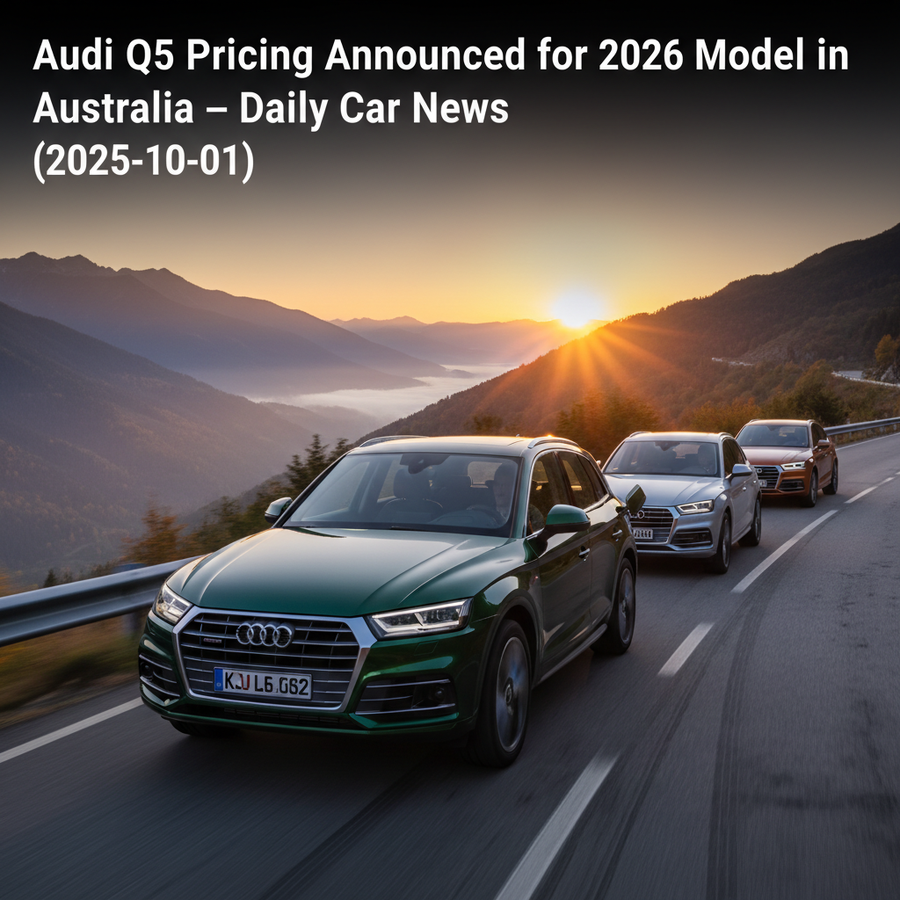 Editorial, photo-realistic HERO for an automotive daily news article titled "Audi Q5 Pricing Announced for 2026 Model in Australia – Daily Car News (2
