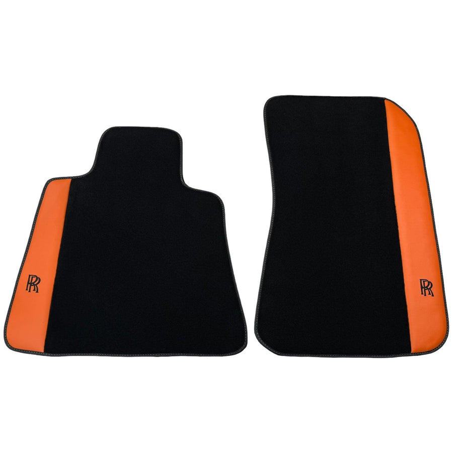 Black Floor Mats for Rolls Royce Ghost Series I (2010–2020) with Orange Leather - AutoWin