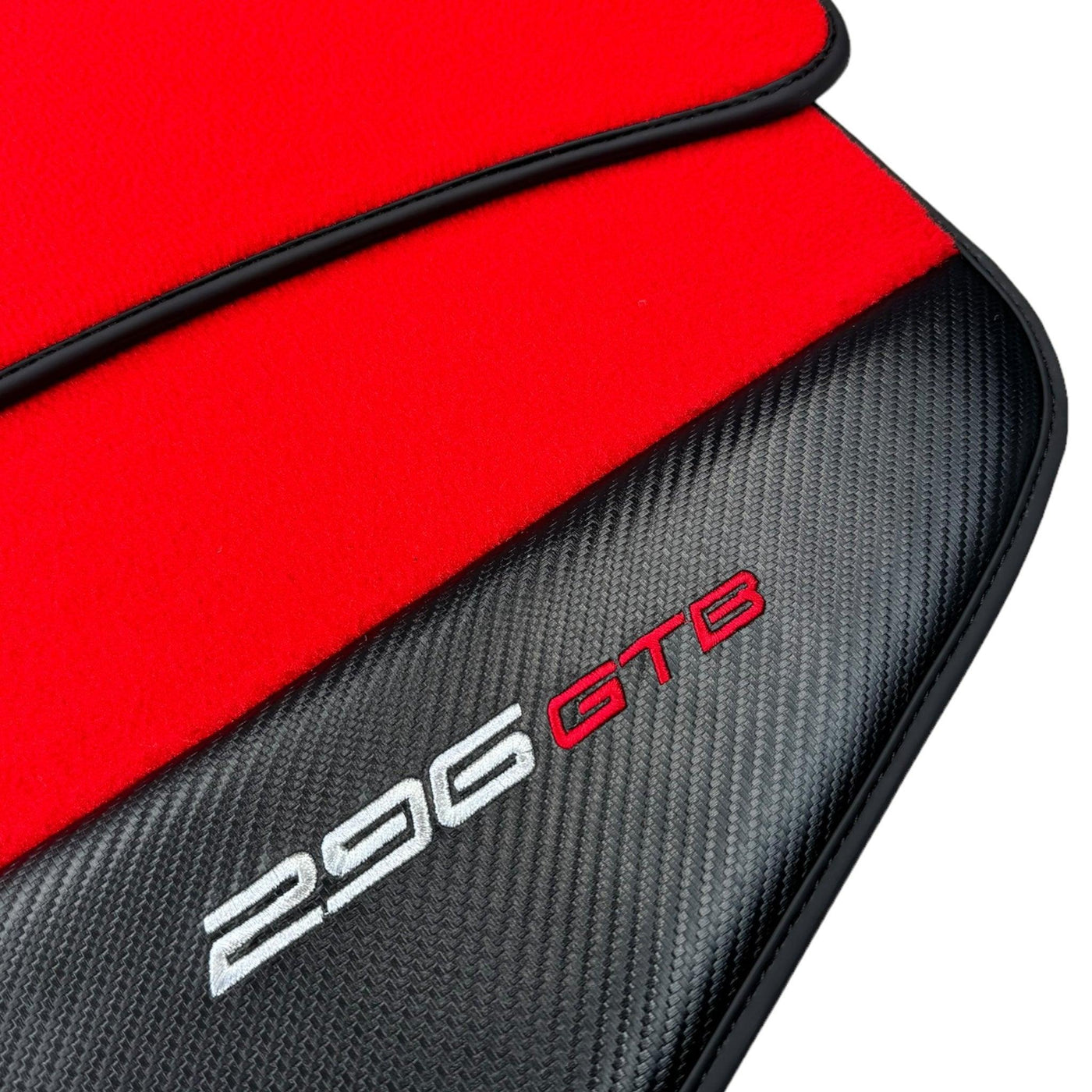 Red Floor Mats for Ferrari 296 GTB (2022-2024) with Carbon Fiber - AutoWin