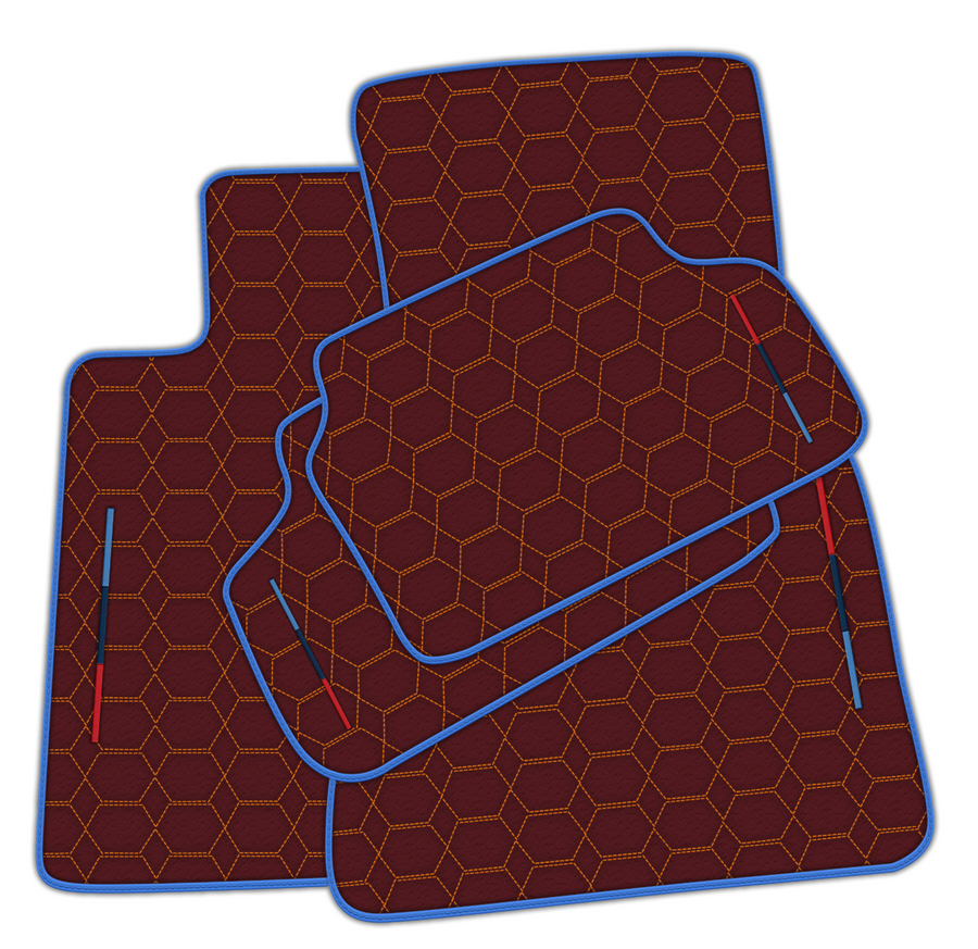 Customized Design Burgundy Leather Floor Mats for BMW G20 4-door Sedan (2019-2024) with Hexagon Hex Pattern