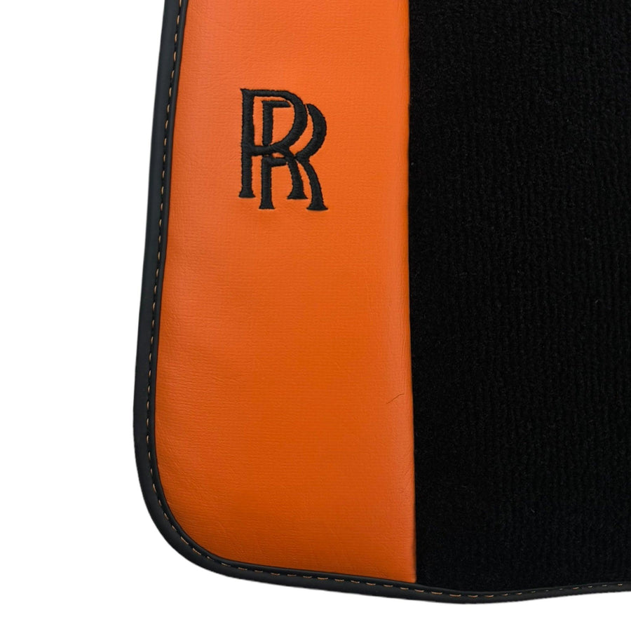 Black Floor Mats for Rolls Royce Ghost Series I (2010–2020) with Orange Leather - AutoWin