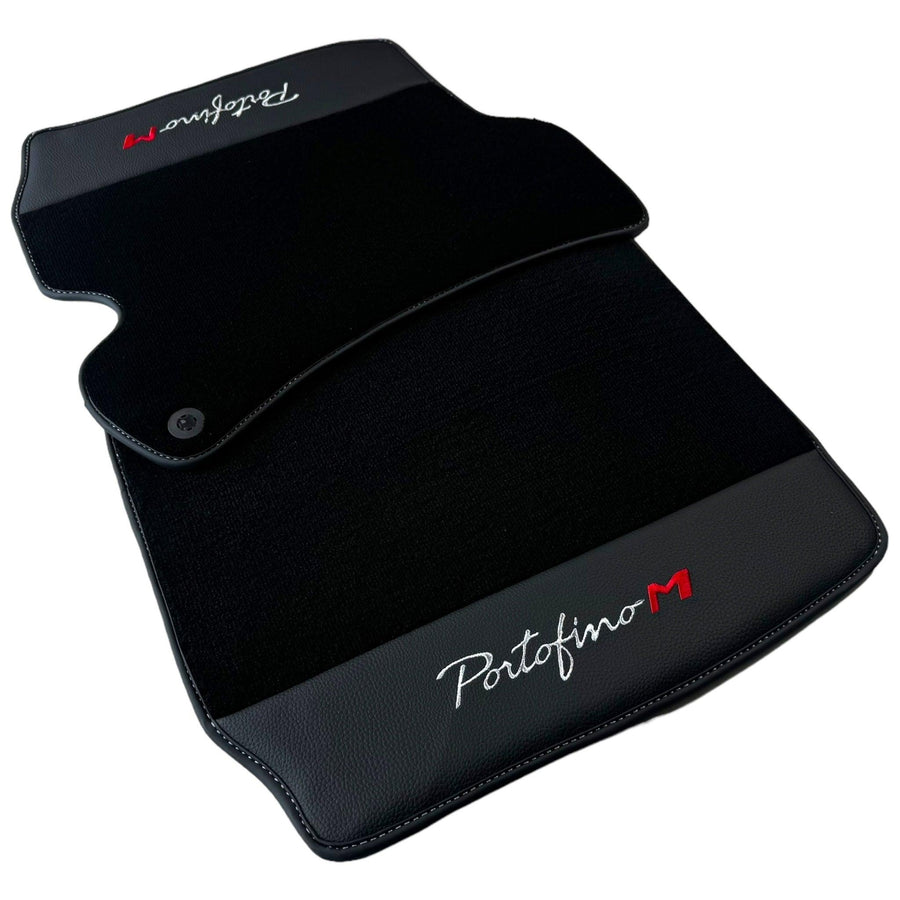 Black Floor Mats for Ferrari Portofino M (2018-2023) with Leather - AutoWin