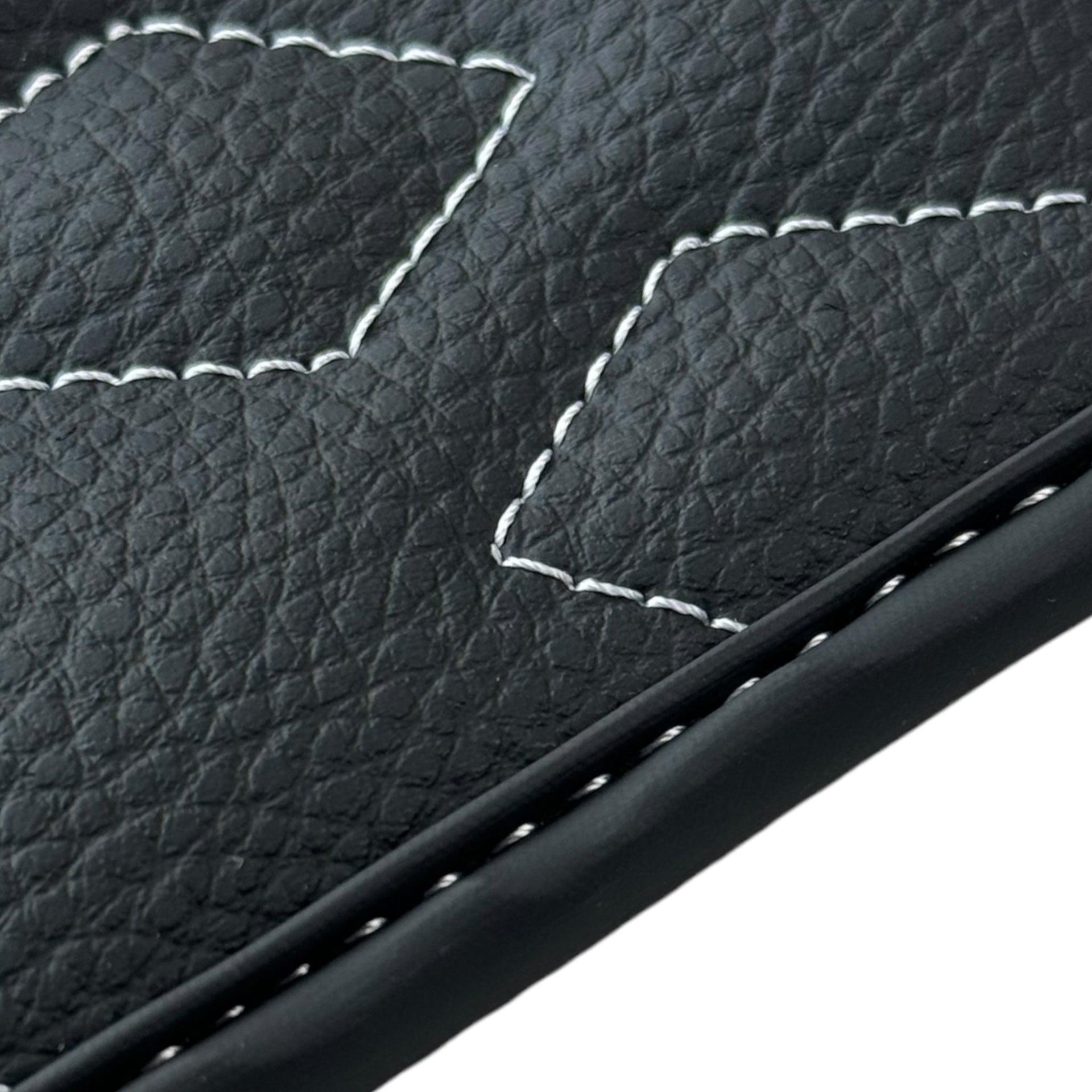 Black Leather Floor Mats for Rolls Royce Cullinan (2018-2023) with White Stitching - AutoWin
