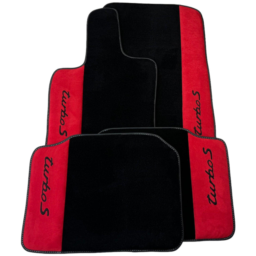 Black Floor Mats for Porsche 991 (2012-2019) with Red Alcantara Leather - AutoWin