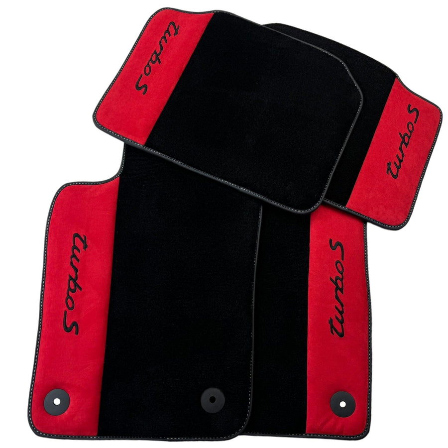 Black Floor Mats for Porsche 992 (2019-2024) with Red Alcantara Leather - AutoWin
