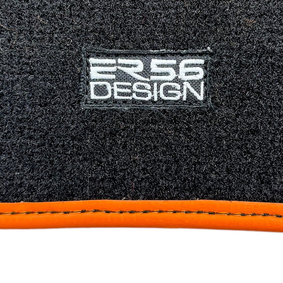 Black Sheepskin Floor Mats for Rolls-Royce Ghost Series II (2021-2024) I Orange Leather Trim - AutoWin