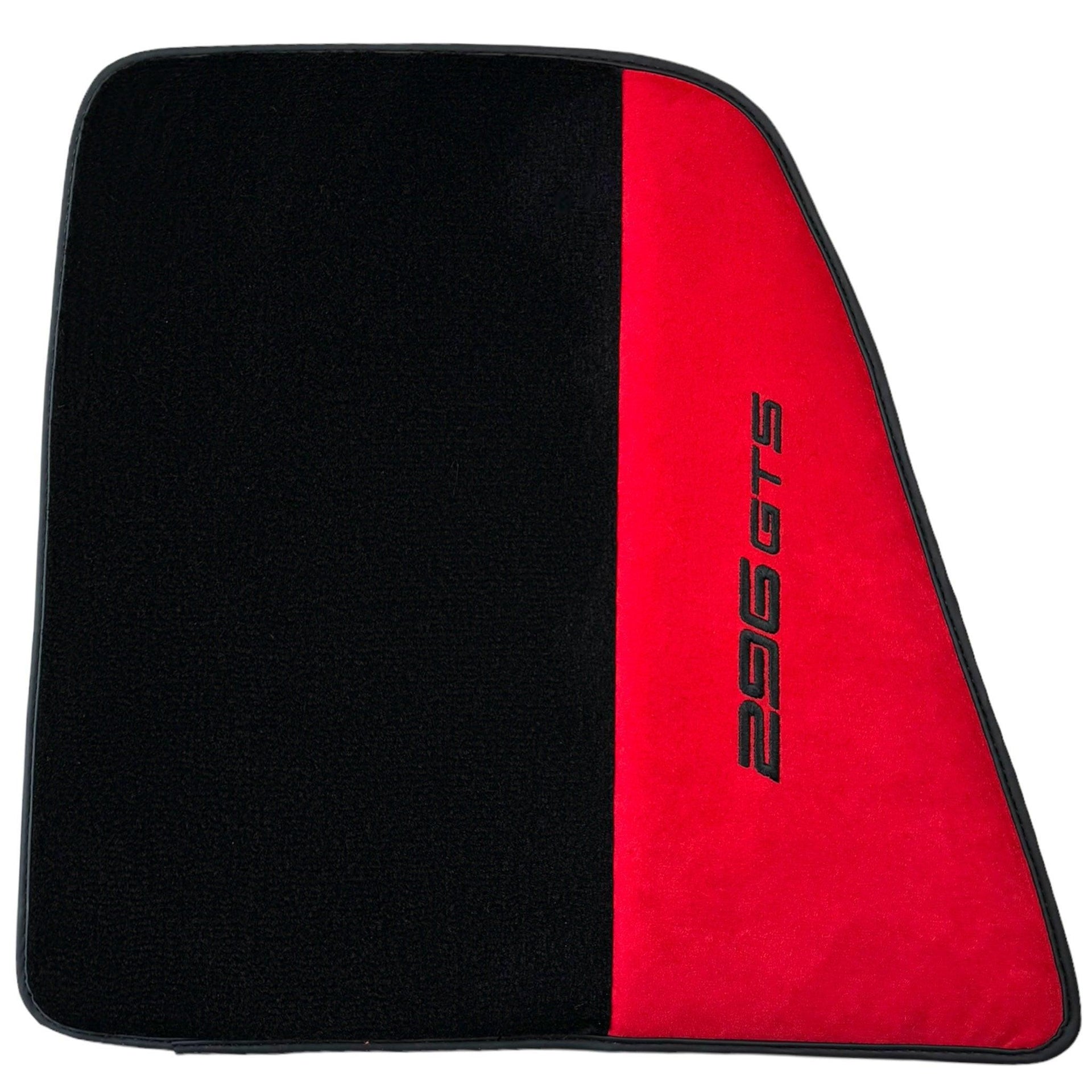 Black Floor Mats for Ferrari 296 GTS (2022-2024) with Red Alcantara Leather - AutoWin