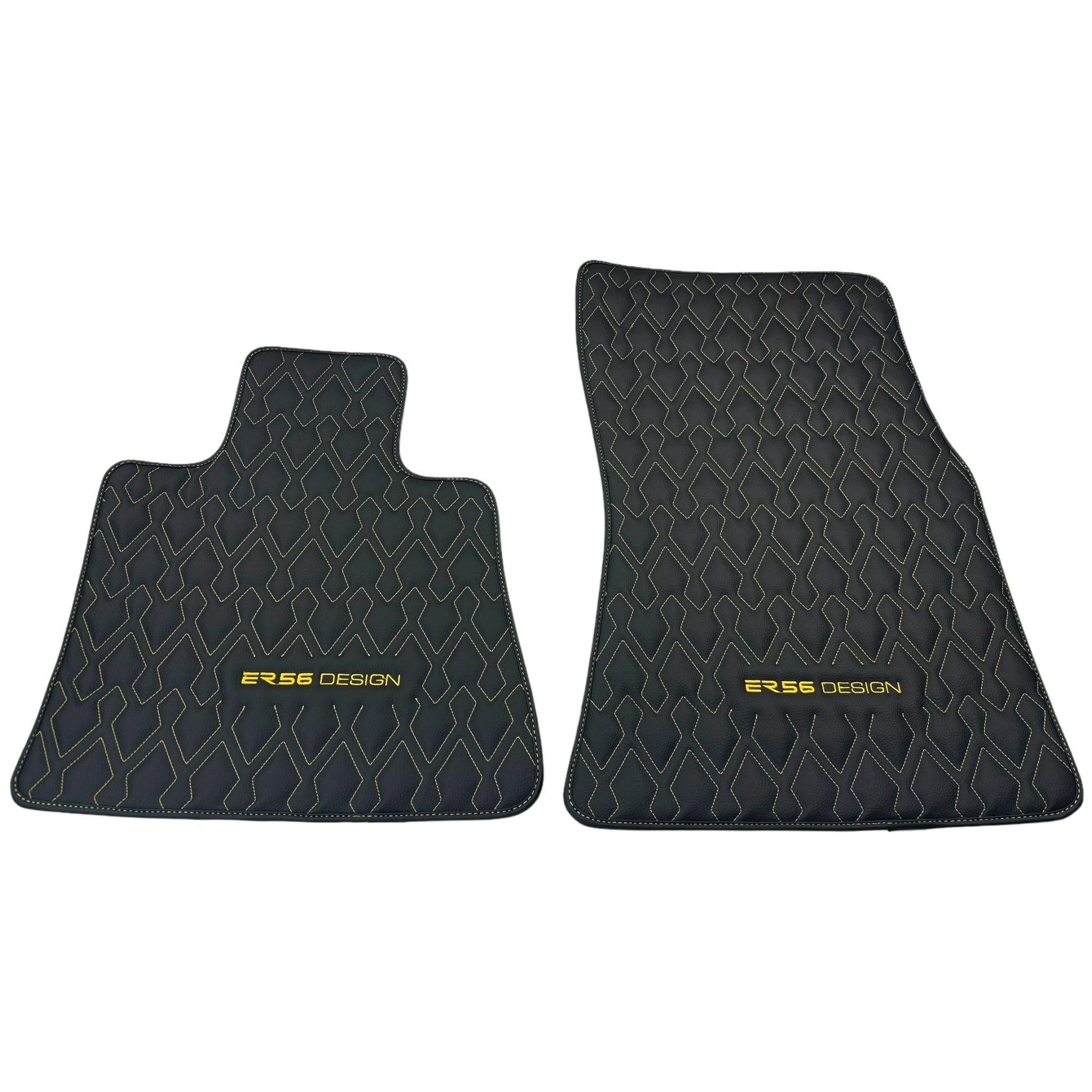 Black Leather Floor Mats for Rolls-Royce Phantom Drophead Coupe (2007-2016) ER56 Design - AutoWin