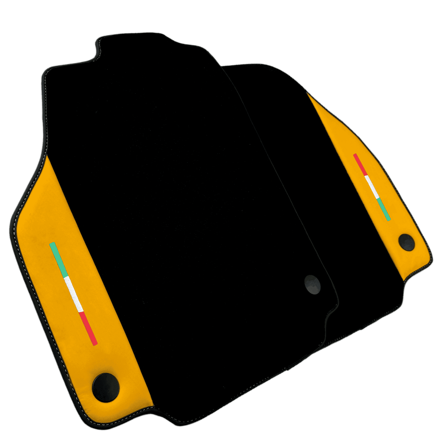 Black Floor Mats for Ferrari 488 Pista Spider (2019-2021) with Yellow Leather | Italian Edition - AutoWin