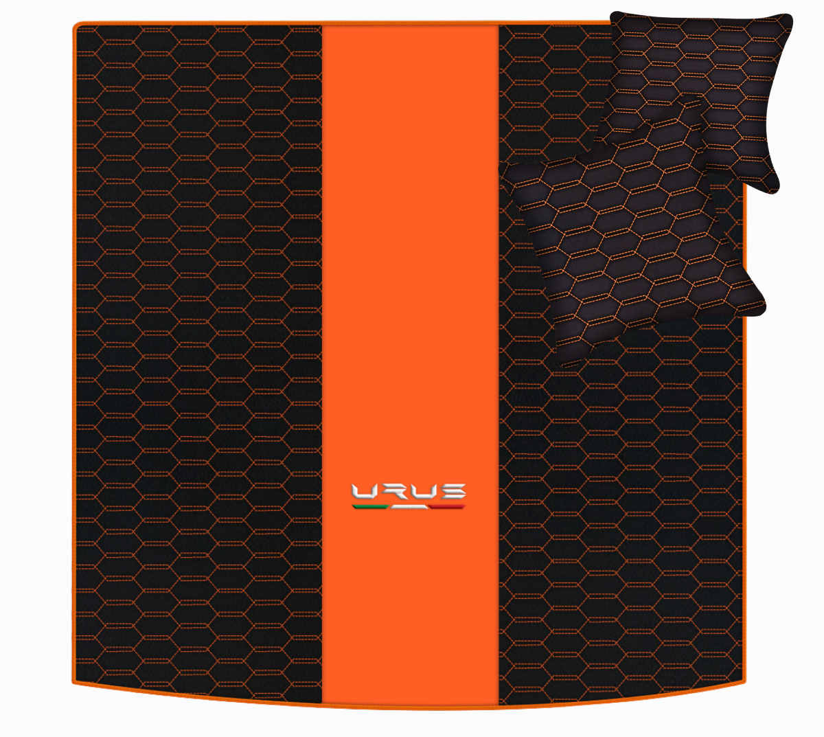 Orange Stitching Black Leather Floor Mats for Lamborghini Urus with Interlaced Hex | Full Set Option