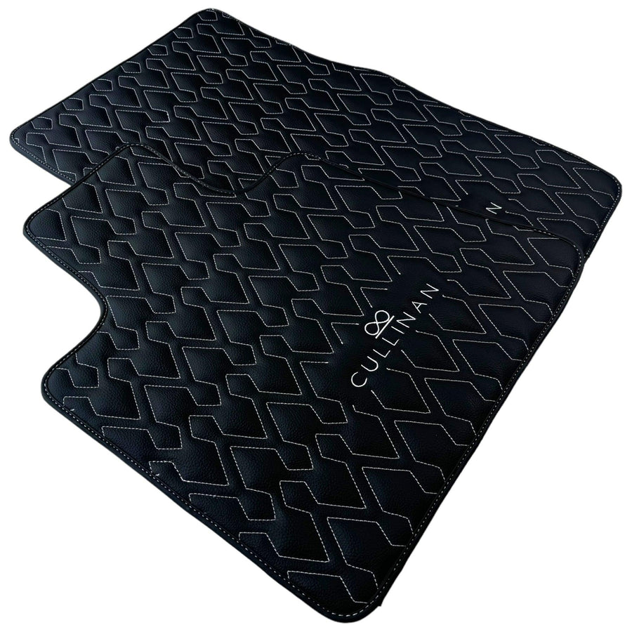 Black Leather Floor Mats for Rolls Royce Cullinan (2018-2023) with White Stitching - AutoWin