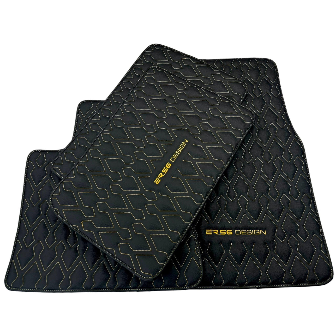 Black Leather Floor Mats for Rolls-Royce Ghost Series II (2021-2024) ER56 Design - AutoWin