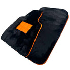 Black Sheepskin Floor Mats for Rolls-Royce Phantom Drophead Coupe (2007-2016) Orange Leather Trim - AutoWin