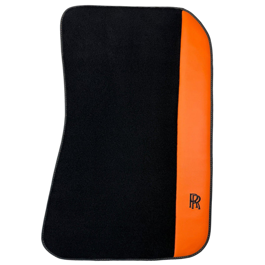 Black Floor Mats for Rolls Royce Ghost Series I (2010–2020) with Orange Leather - AutoWin