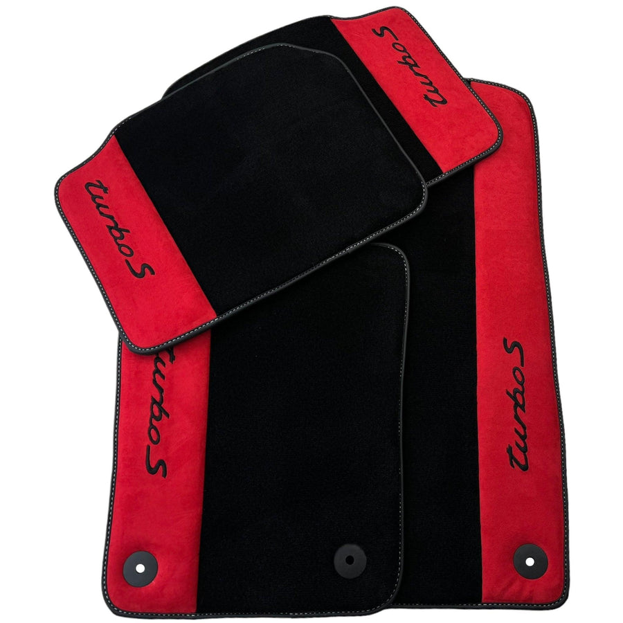 Black Floor Mats for Porsche 992 (2019-2024) with Red Alcantara Leather - AutoWin