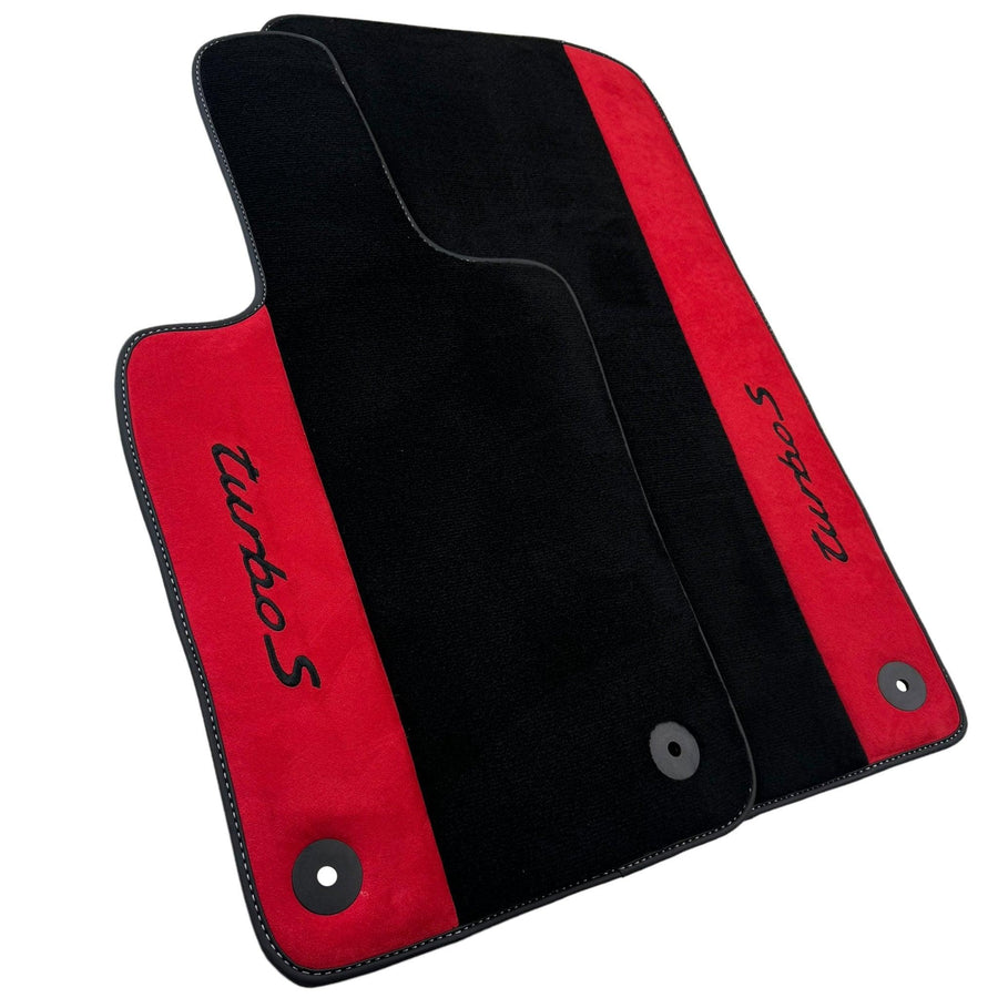 Black Floor Mats for Porsche 992 (2019-2024) with Red Alcantara Leather - AutoWin