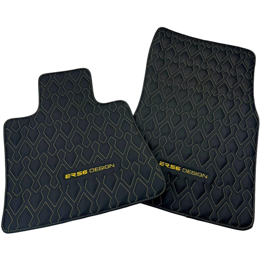 Black Leather Floor Mats for Rolls-Royce Cullinan RR31 (2018-2023) ER56 Design - AutoWin