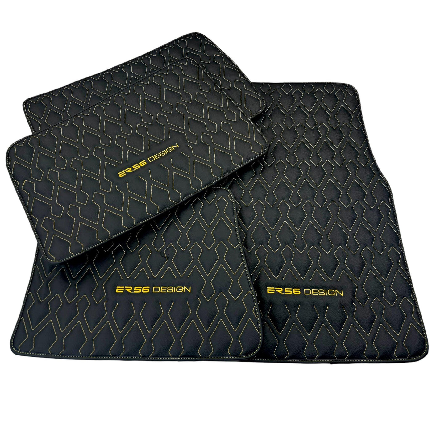 Black Leather Floor Mats for Rolls-Royce Cullinan RR31 (2018-2023) ER56 Design - AutoWin
