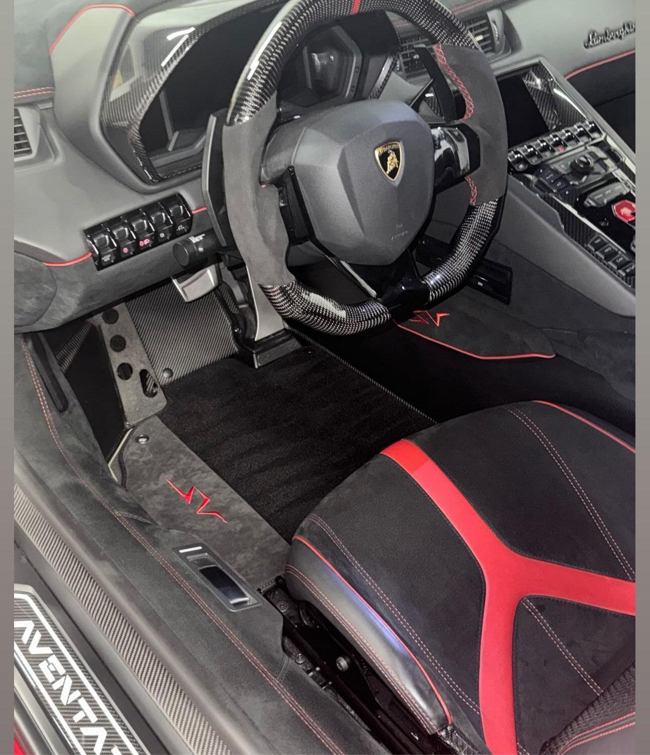 Black Floor Mats for Lamborghini Aventador SV with Alcantara Leather - AutoWin