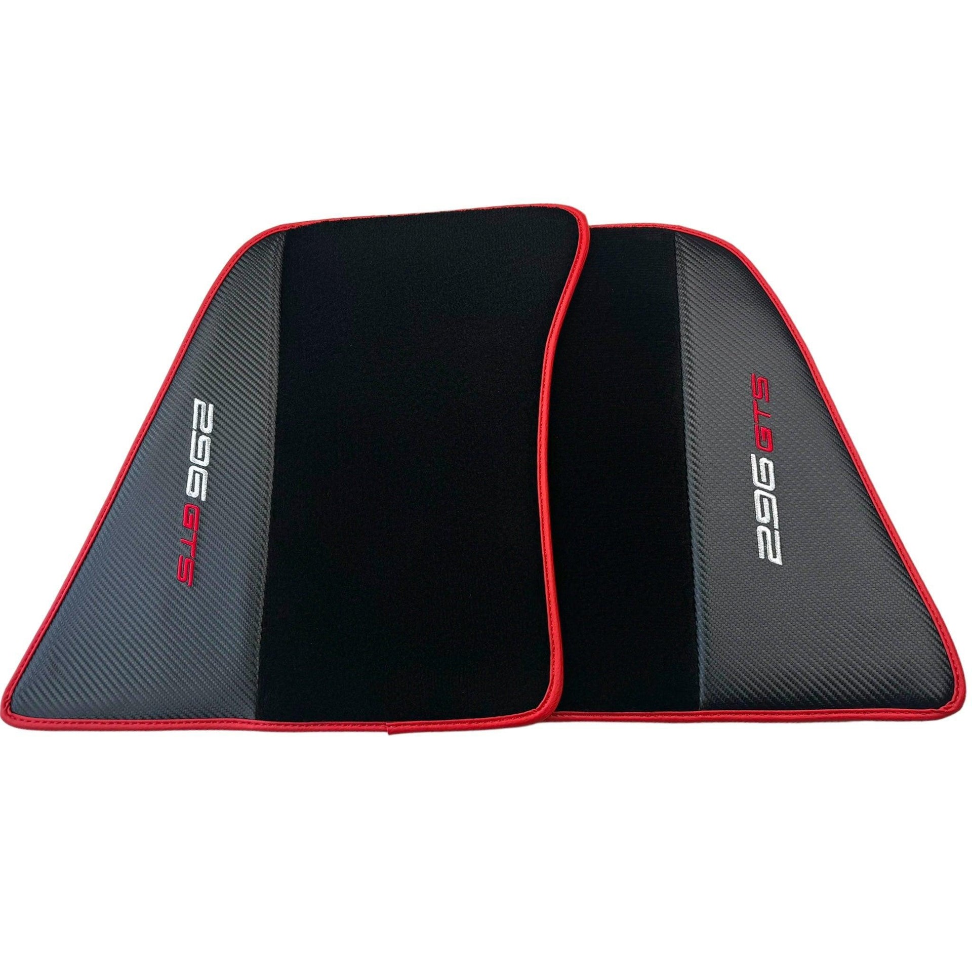 Black Floor Mats for Ferrari 296 GTS (2022-2024) with Carbon Fiber | Red Trim - AutoWin