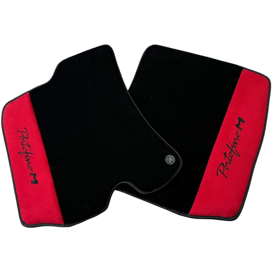 Black Floor Mats for Ferrari Portofino M (2018-2023) with Red Alcantara Leather - AutoWin