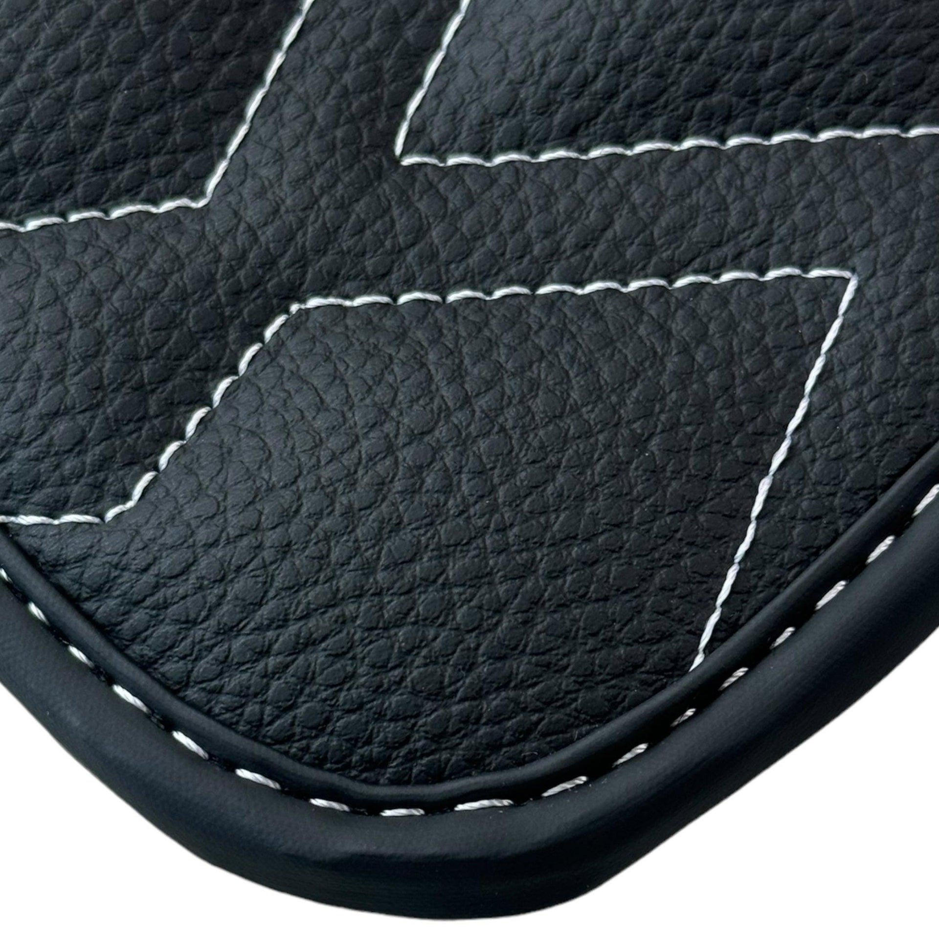 Black Leather Floor Mats for Rolls Royce Cullinan (2018-2023) with White Stitching - AutoWin