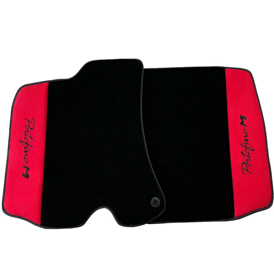 Black Floor Mats for Ferrari Portofino M (2018-2023) with Red Alcantara Leather - AutoWin