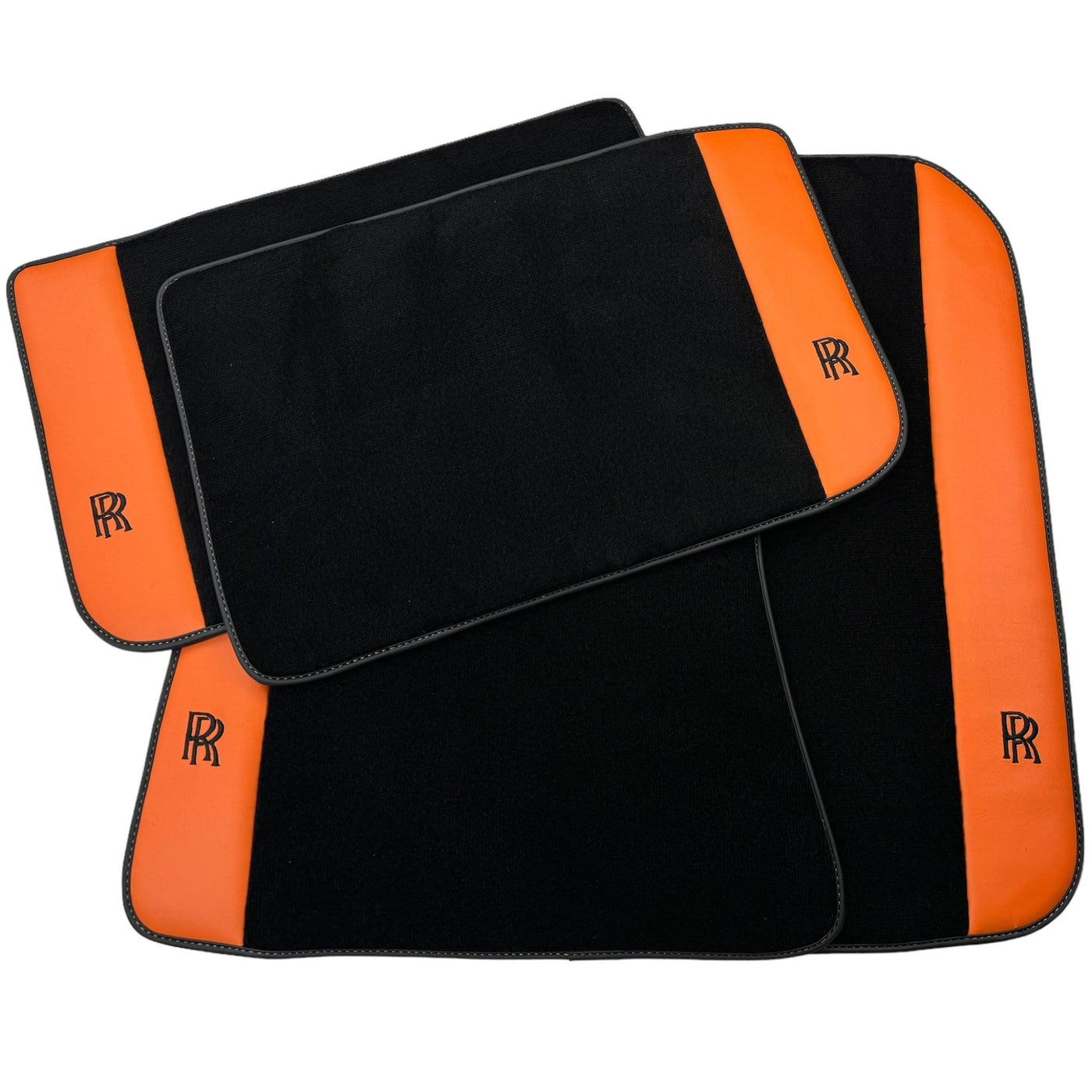 Black Floor Mats for Rolls Royce Cullinan with Orange Leather - AutoWin