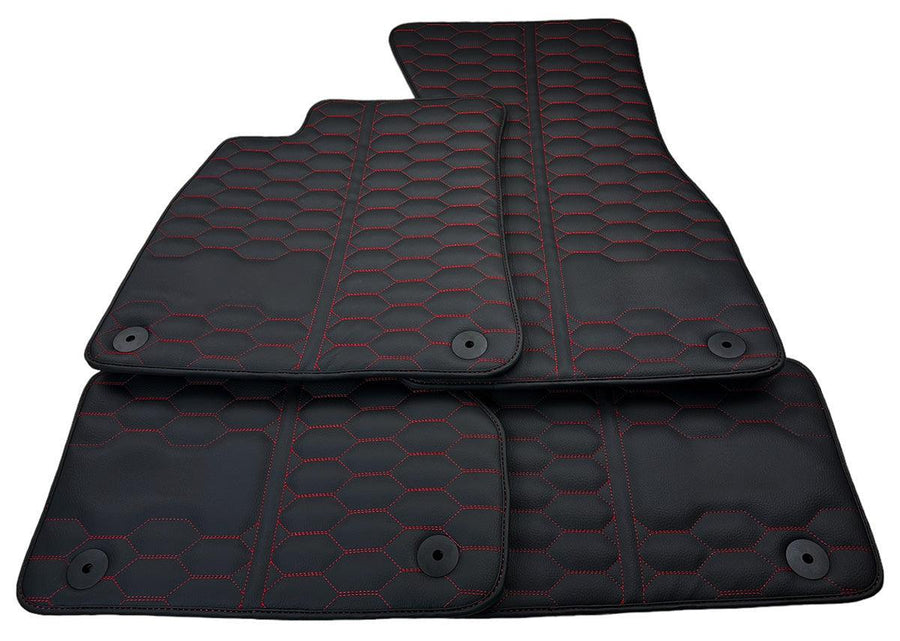 Customizable Black Leather Floor Mats for Audi RS Q8 (2019-2024) Red Stitching - AutoWin
